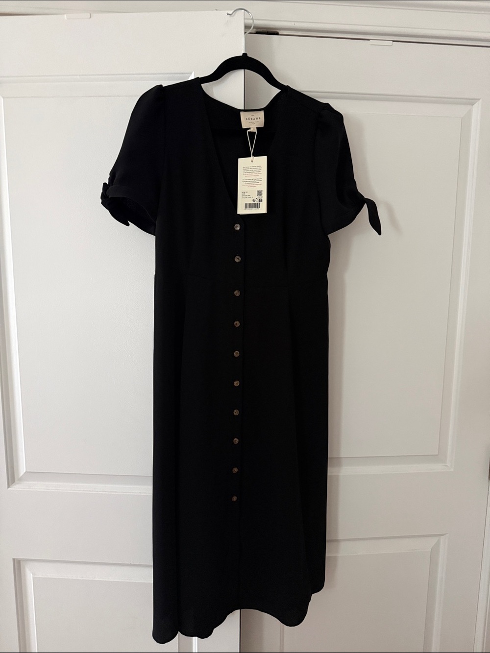 Sézane Black Midi Button-Front Dress